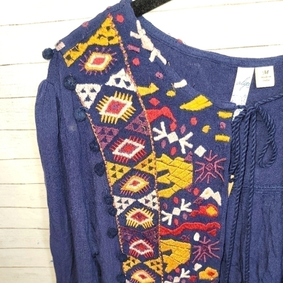 ALYA Open Front Peasant Floral Embroidered w Tassel Closure in Navy, sz Medium - Picture 7 of 13